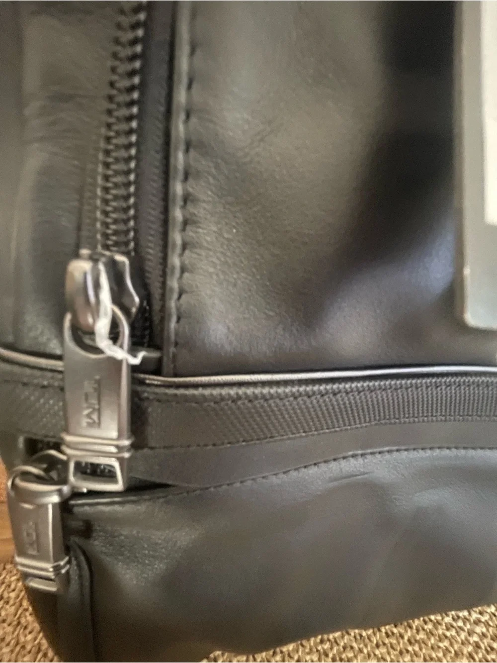 Tumi Black Leather Laptop Briefcase with Front Zip Pockets